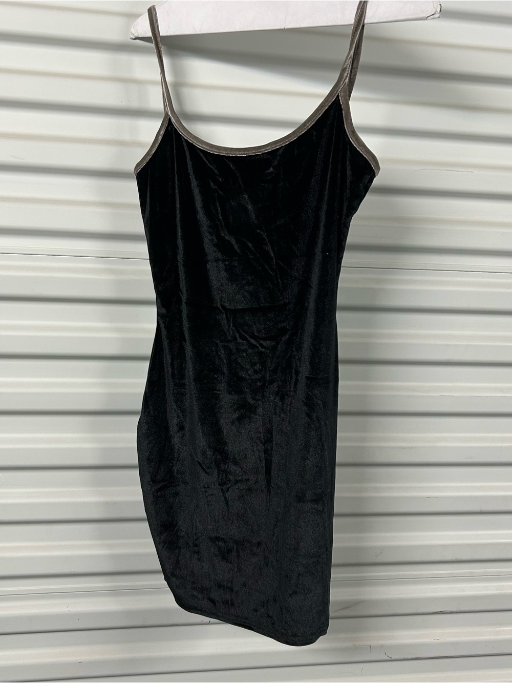 PrettyLittleThing Black Velvet Slip Dress with Taupe Trim